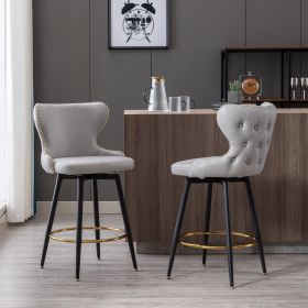 A&A Furniture,Counter Height 25" Modern Leathaire Fabric bar chairs,180¬∞ Swivel Bar Stool Chair for Kitchen,Tufted Gold Nailhead Trim Bar Stools with