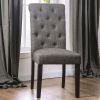 Classic Antique Black / Gray Set of 2 Side Chairs Button Tufted Linen Like Fabric Solid wood Chair Upholstered Scroll Back Kitchen Rustic Dining Room