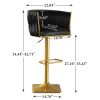 Bar Stools Set of 2,Gold Velvet Bar Stools,Counter Height Bar Stools with Low Back,Swivel Bar Stools for Kitchen Island, Bar Pub Black