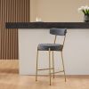 25" Modern Gold Bar Stools Set of 2 Counter Height Bar Stools for Kitchen Counter Upholstered Sherpa Counter Stools with Backs Kitchen Island Stool